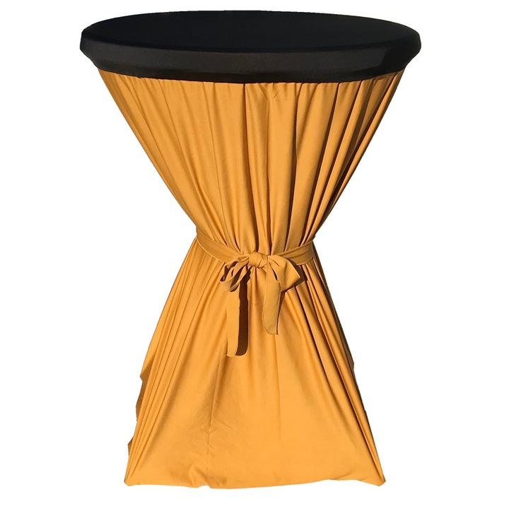 Set masa pliabila CULINARO D80xH110cm, fata de masa aurie cu panglica, capac elastic negru