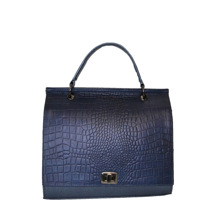 Geanta Zea,171, Office, albastru petrol cu clapeta, cu model piele sarpe