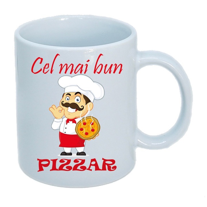 Cana personalizata ceramica alba " Cel mai bun pizzar " , 330 ml