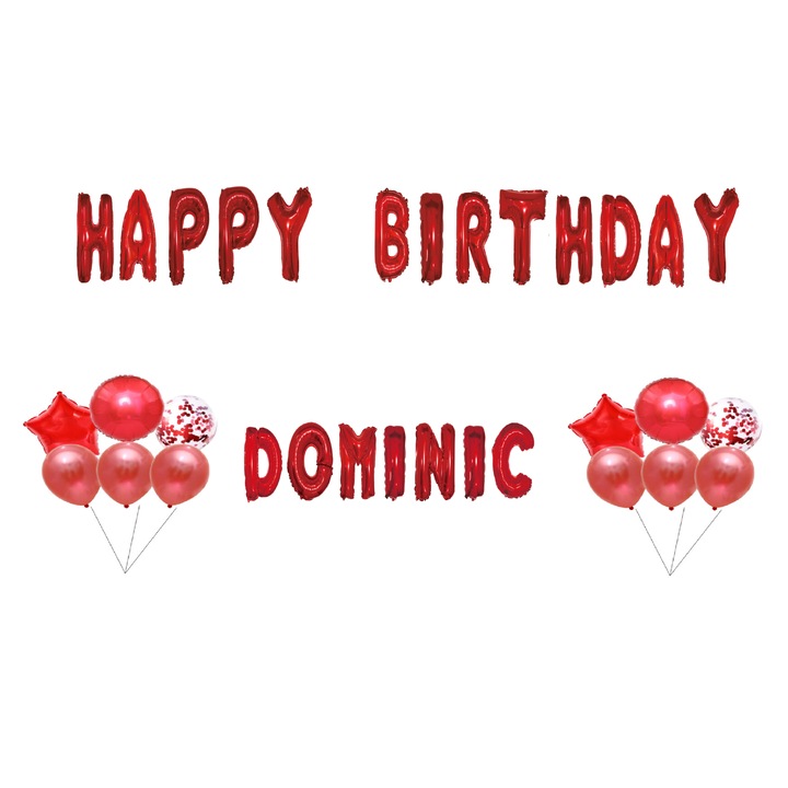 Boldog születésnapot Dominic lufi szett, tortafeltét, piros, 35 db