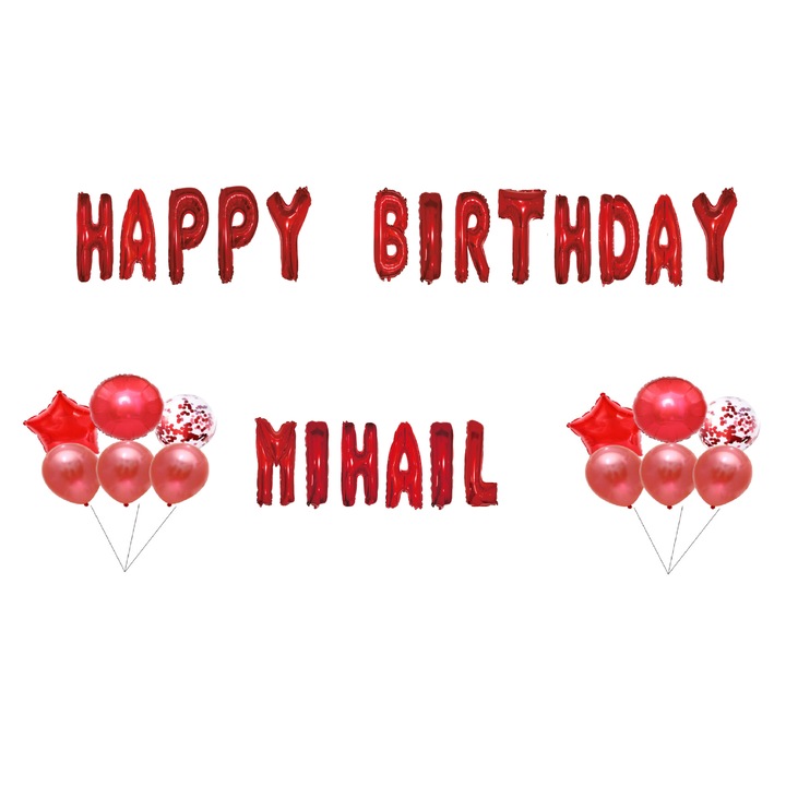 Boldog születésnapot Michael lufi szett, tortafeltét, piros, 35 db
