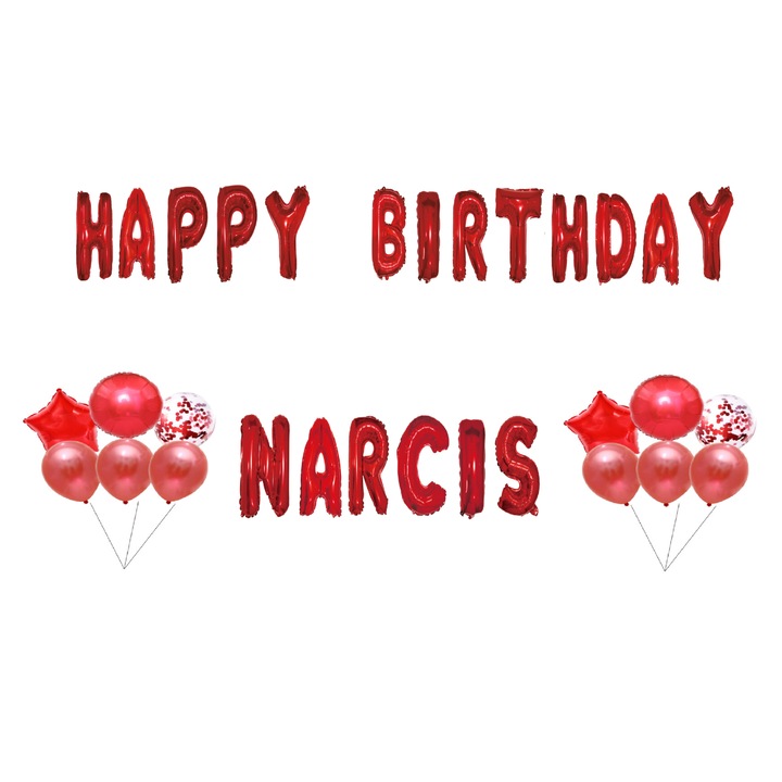 Boldog születésnapot nárcisz lufi készlet, tortafeltét, piros, 35 db