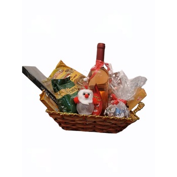 Cos cadou Craciun cs1 cu vin, cozonac traditional de Bailesti cu nuca si stafide, cafea, bomboane cu ciocolata si liqueur Cos cadou Craciun cs1 cu vin, cozonac traditional de Bailesti cu nuca si stafide, cafea, bomboane cu ciocolata si liqueur