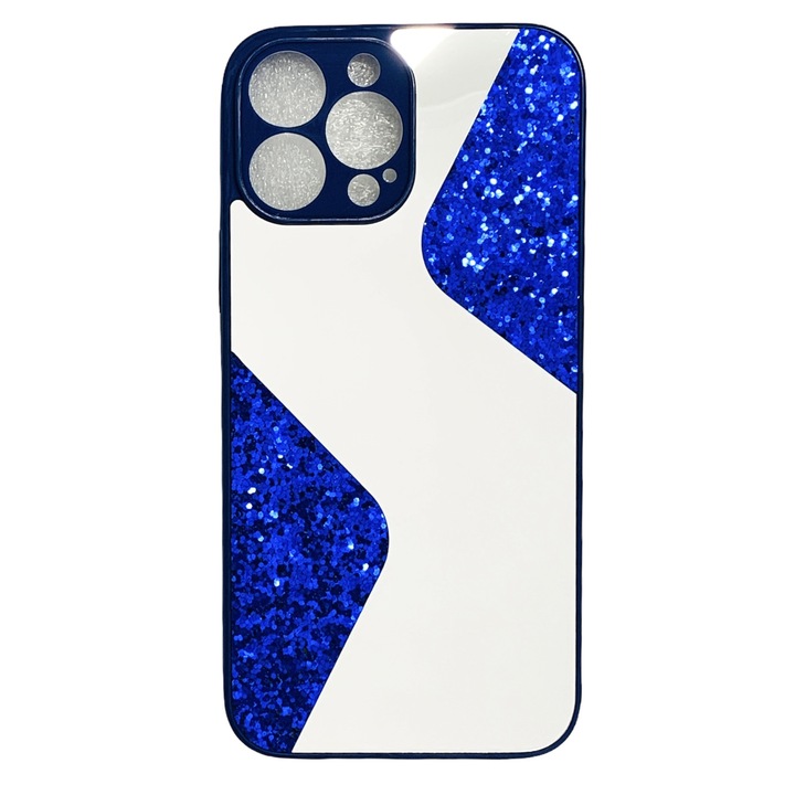 Husa din silicon model Oglinda cu Sclipici si protectie la camere albastru pentru iPhone 13 Pro Max