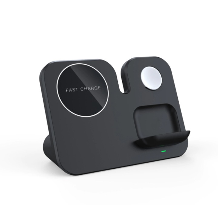 LaiXiaoBei 3 az 1-ben töltőállomás, MagSafe, 15 W, kompatibilis: iPhone 13/12/Pro/Mini/Max, Apple iWatch Series 6/5/4/3/2/1, AirPods Pro, fekete