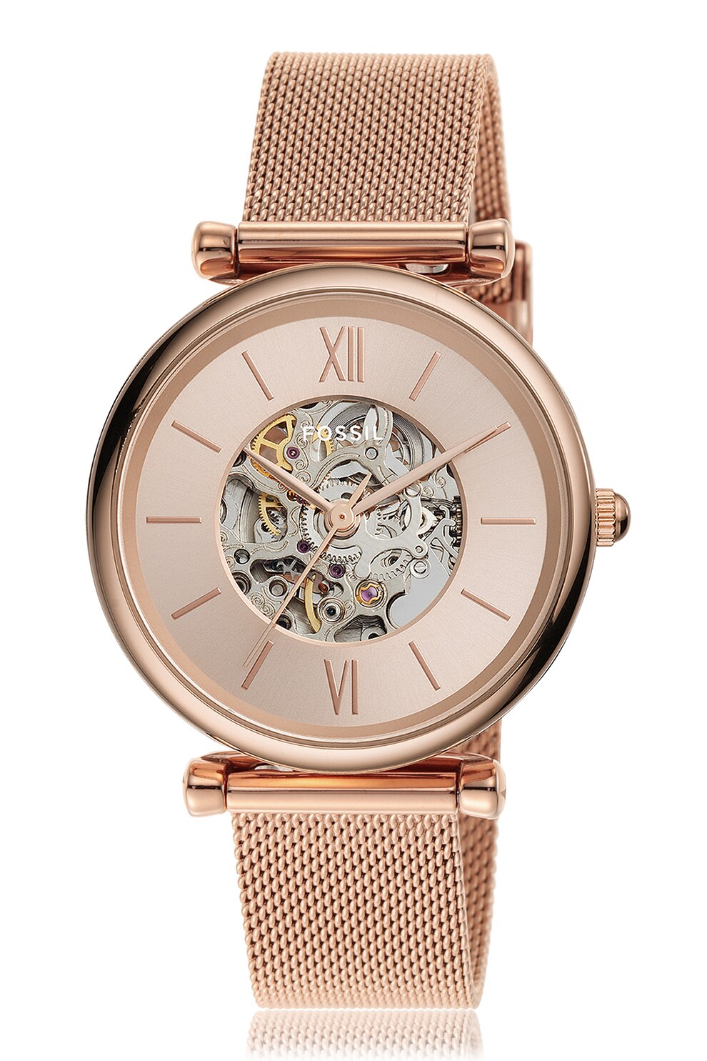 Fossil, Ceas automatic cu mecanism vizibil, Auriu rose