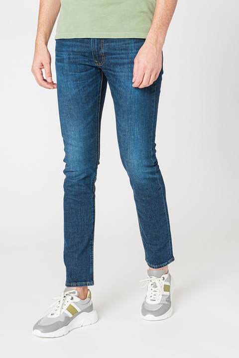 Lee, Blugi slim fit cu talie joasa Luke, Albastru inchis