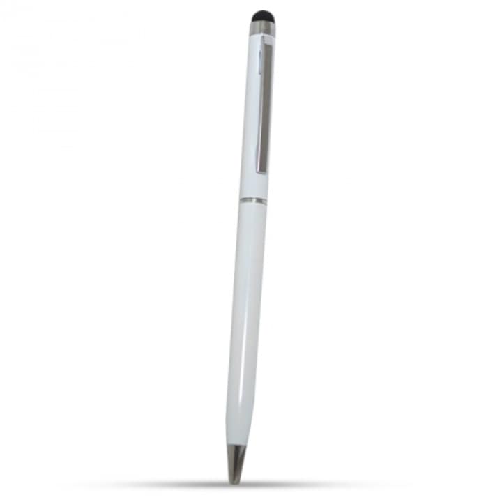 Érintőképernyő ceruza 2in1 (toll, kapacitív érintőceruza, 13 cm) FEHÉR