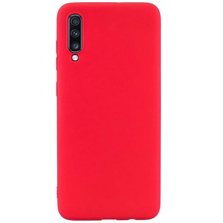 Husa silicon, compatibila Samsung Galaxy A70, slim, interior microfibra, Rosu