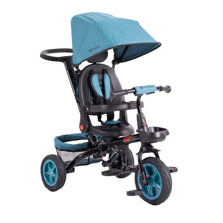 Tricicleta cu sezut reversibil si pozitie de somn Byox Explore, Turcoaz