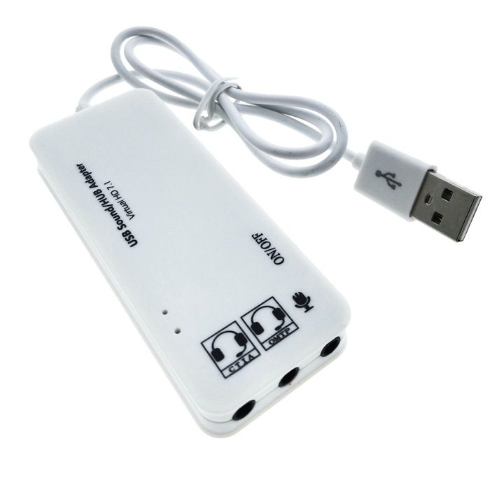 Placa de sunet 2in1, interfata USB 2.0, 3 porturi USB, iesire 3 x jack 3.5mm mama, indicator LED, 45 cm, Alb, TCL-BBL3726