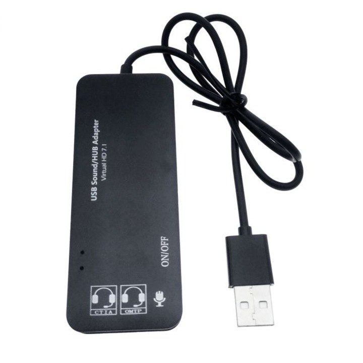 Placa de sunet 2in1, interfata USB 2.0, 3 porturi USB, iesire 3 x jack 3.5mm mama, indicator LED, 45 cm, Negru, TCL-BBL3725