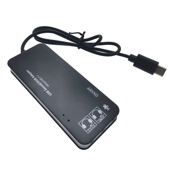 Hub cu conector USB Tip C si placa de sunet, 2in1, cu 3 porturi USB, interfata USB 2.0, iesire 3 x jack 3.5mm mama, indicator LED, 45 cm, Negru, TCL-BBL3728