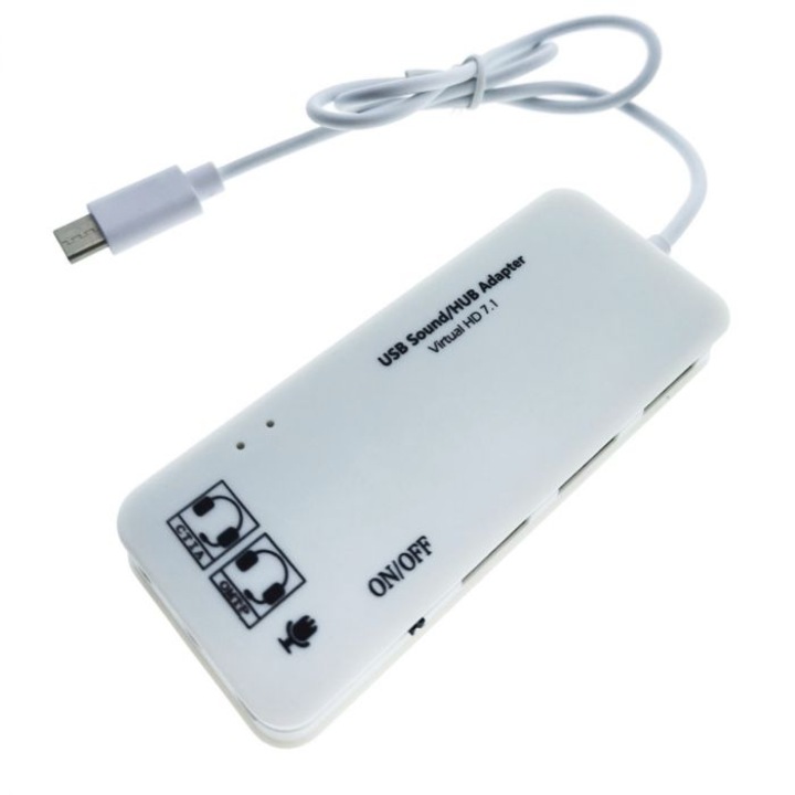 Hub cu conector USB Tip C si placa de sunet, 2in1, cu 3 porturi USB, interfata USB 2.0, iesire 3 x jack 3.5mm mama, indicator LED, 45 cm, Alb, TCL-BBL3727