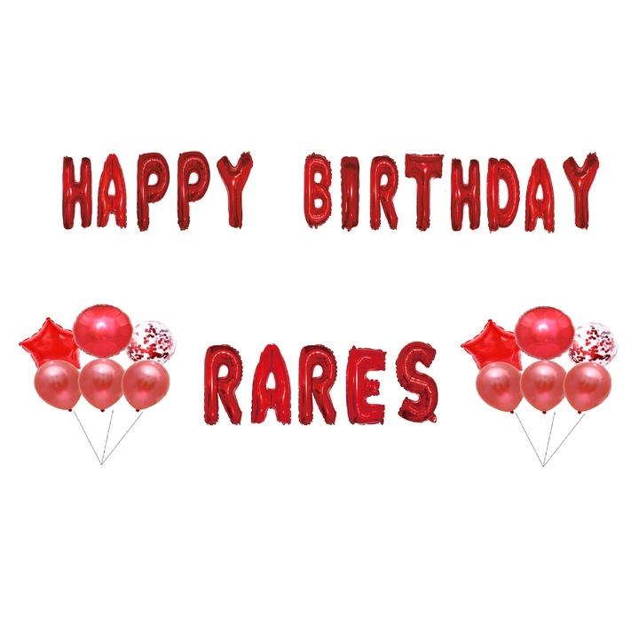 Happy Birthday Rares lufi készlet, Tortafedő, Piros, 35 db