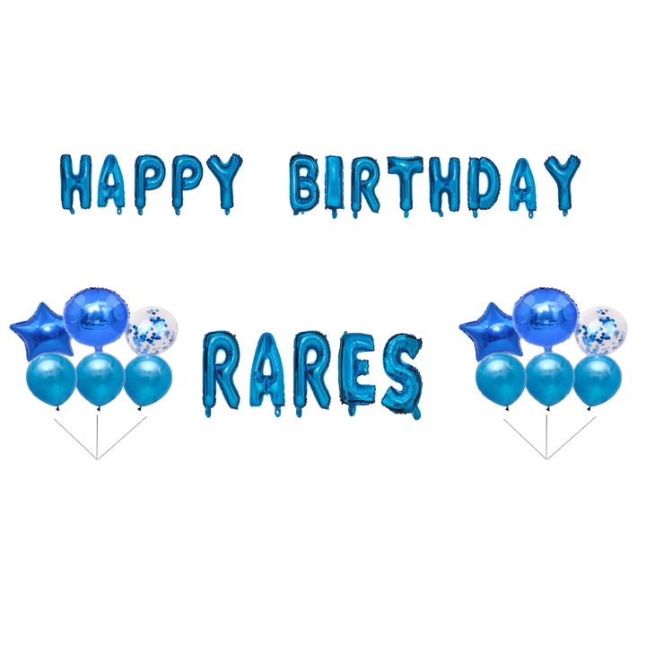 Happy Birthday Rares lufi készlet, tortafeltét, kék, 35 db