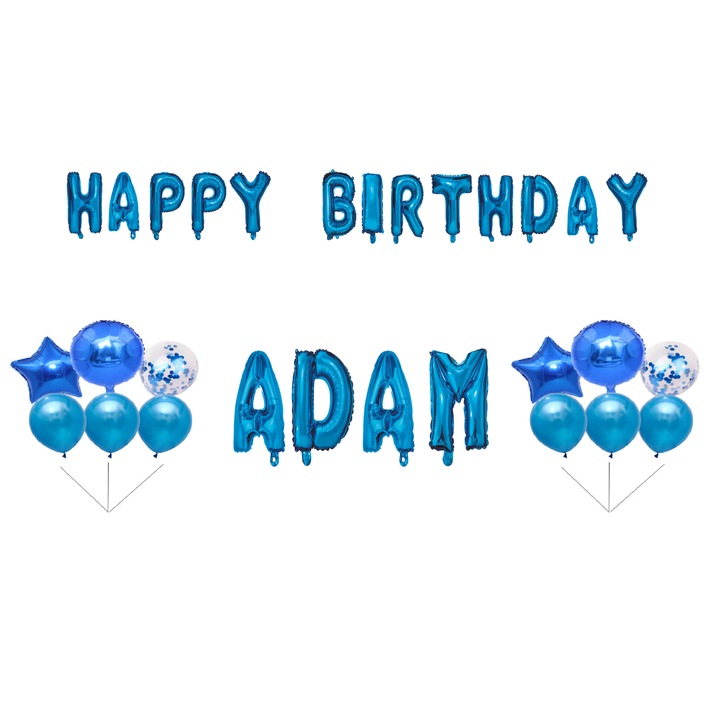 Boldog születésnapot Adam lufi készlet, tortafeltét, kék, 35 db