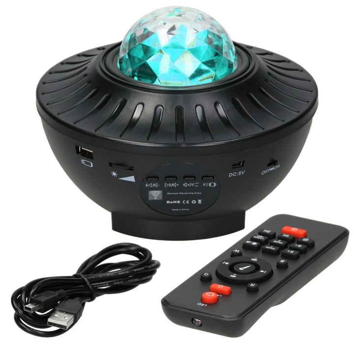 FOXMAG24 Galaxie Multicolor Star LED projektor, távirányítóval, USB és Bluetooth zenei porttal, fekete