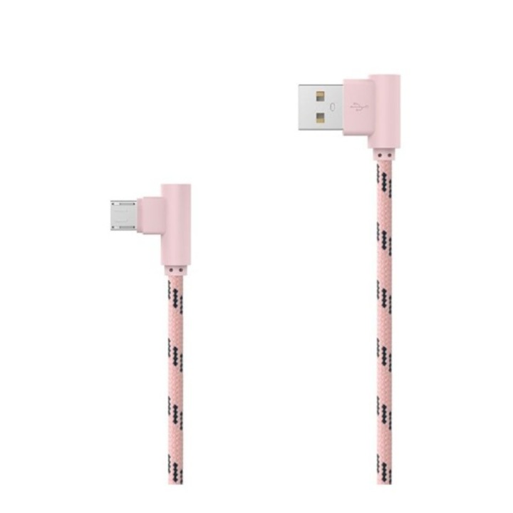 Cablu incarcare Micro USB, 2,4 A, 2 metrii, roz