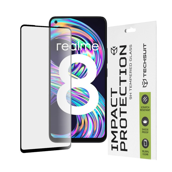 Film Realme 8 4G / 8 Pro, Techsuit 111D teljes borító / teljes ragasztós üveg, fekete