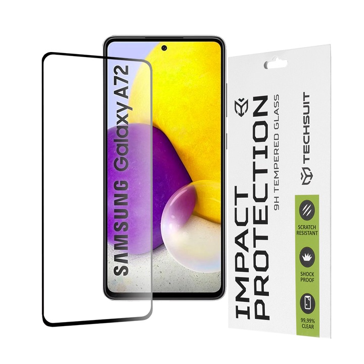 Стъклен Протектор за Samsung Galaxy A72 4G / A72 5G - Techsuit Full Cover / Full Glue - Черен