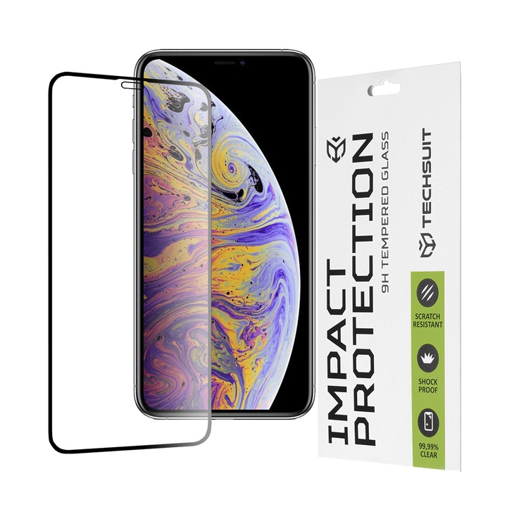 Фолио за iPhone XS Max/11 Pro Max, Techsuit 111D Full Cover/Full Glue Glass, черно