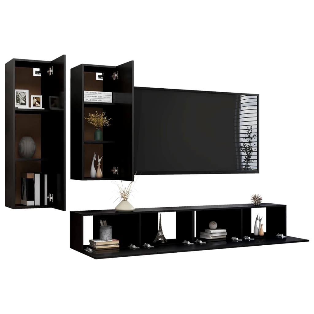 Set 4 dulapuri TV living, Design modern, PAL, Negru - eMAG.ro