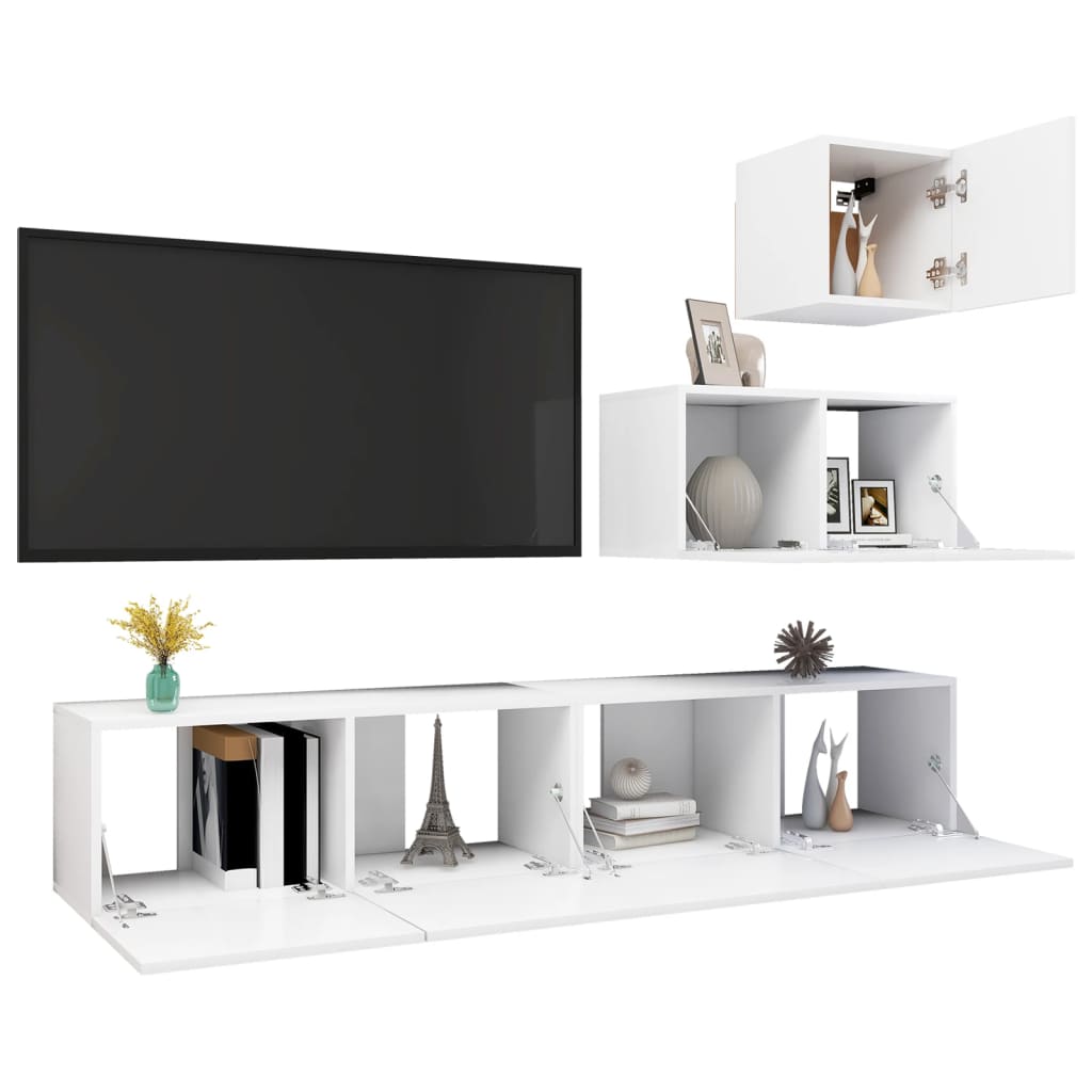 Set 4 dulapuri TV living, Design modern, PAL, Alb - eMAG.ro