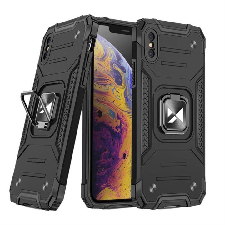 Wozinsky Ring Armor tok kitámasztható Kemény tok iPhone XS / iPhone X fekete