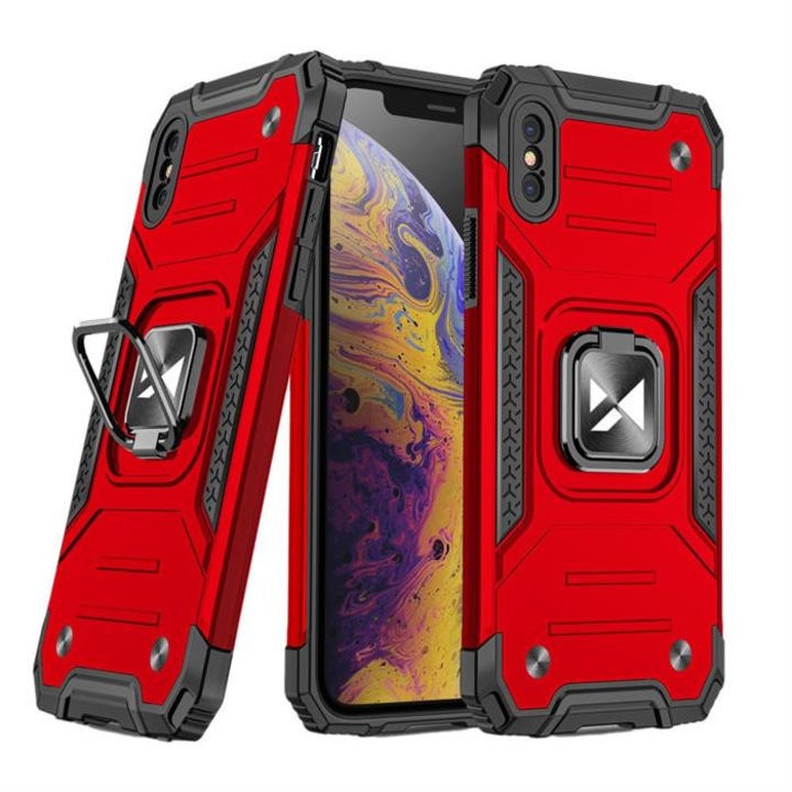 Wozinsky Ring Armor tok kitámasztható Kemény tok iPhone XS / iPhone X piros