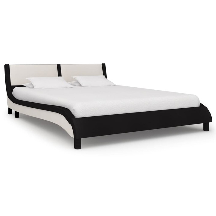 Cadru de pat Dublu cu LED, negru si alb, 120x200 cm, piele ecologica(229x130x68 cm) - TOP6355