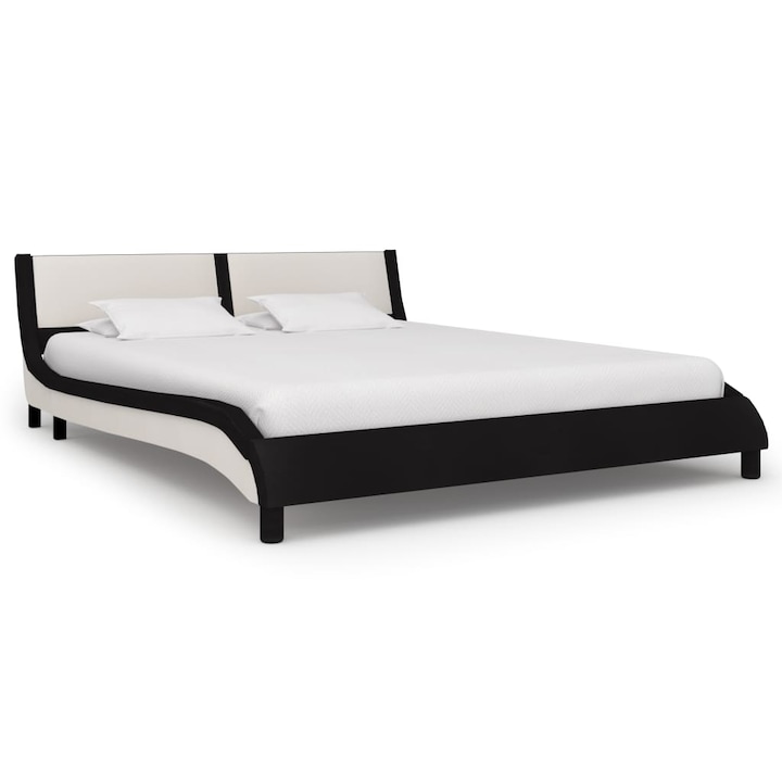 Cadru de pat Dublu cu LED, negru & alb, 180x200 cm, piele ecologica(229x190x68 cm) - TOP6099