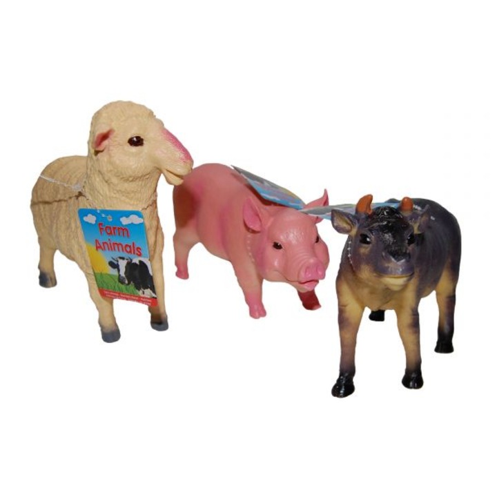 Johntoy 3 darabos kisállat figura készlet, gumi, Bika / Birka / Malac, 20-22 cm
