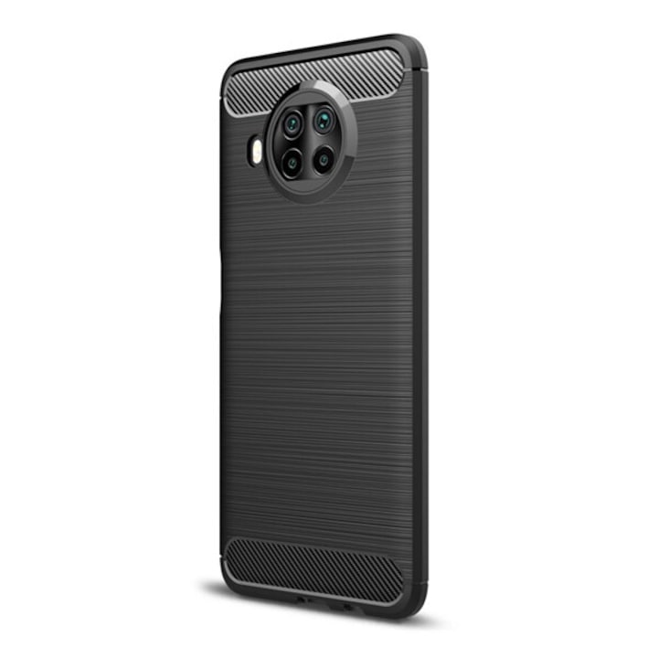 Gigapack szilikon mobiltelefon tok, ütésállóság, légpárnás sarok, szálcsiszolt, karbon minta, fekete, kompatibilis: Xiaomi Mi 10T Lite 5G