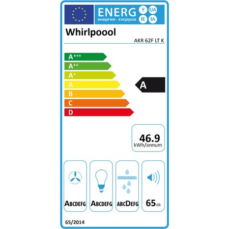 Hota incorporabila decorativa Whirlpool AKR62FLTK, Putere de absorbtie 495 mc/h, Clasa A, Temporizator, 60 cm, Sticla neagra