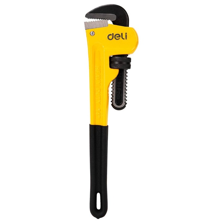 Cheie franceza pentru conducte, Deli Tools, EDL2518, 18 inch, Galben/Negru, Otel, Multifunctionala, Maner ergonomic
