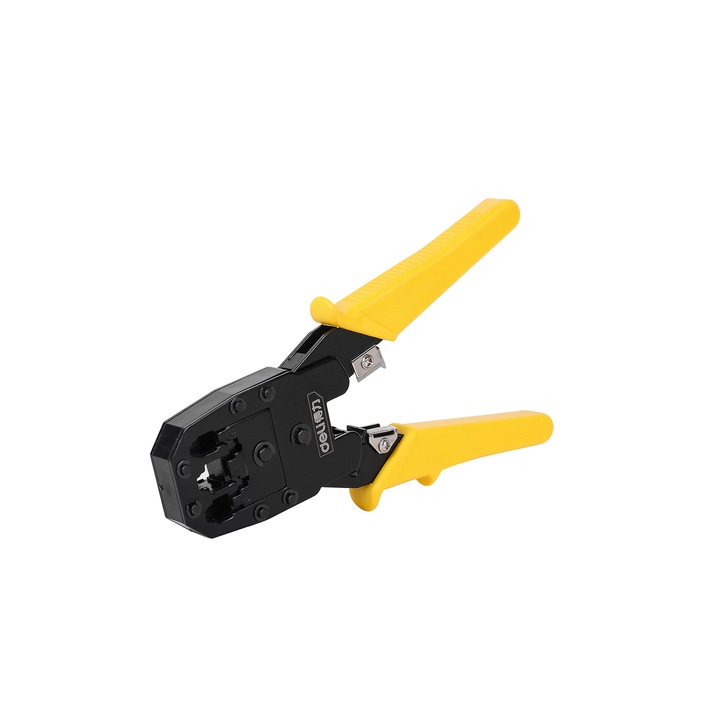 Ethernet csatlakozóaljzat krimpelő fogó, Deli Tools, EDL2468, fekete/sárga, 4/6/8P RJ45/RJ14/RJ12/RJ9