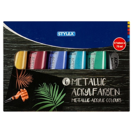 Set acuarele acrilice culori metalizate Stylex 6 culori x 75 ml