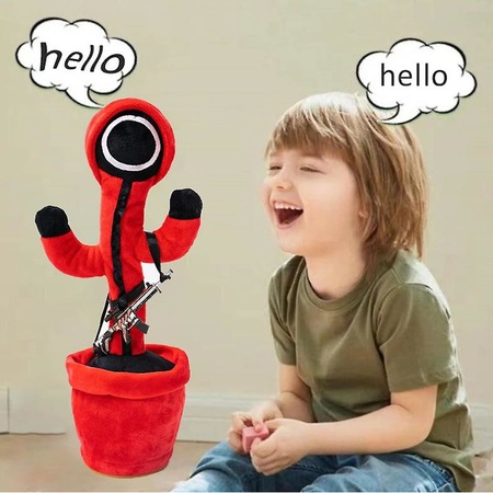 Jucarie Squid Game, Vorbitoare si Dansatoare, Soldatul Cerc, 32 cm, Rosu/Negru, incarcare USB