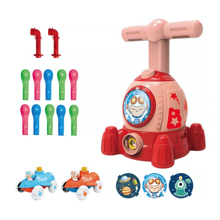 Jucare interactiva Lansator de masini cu balon Space Ship, pentru copii +3 ani, culoare Rosu/Roz