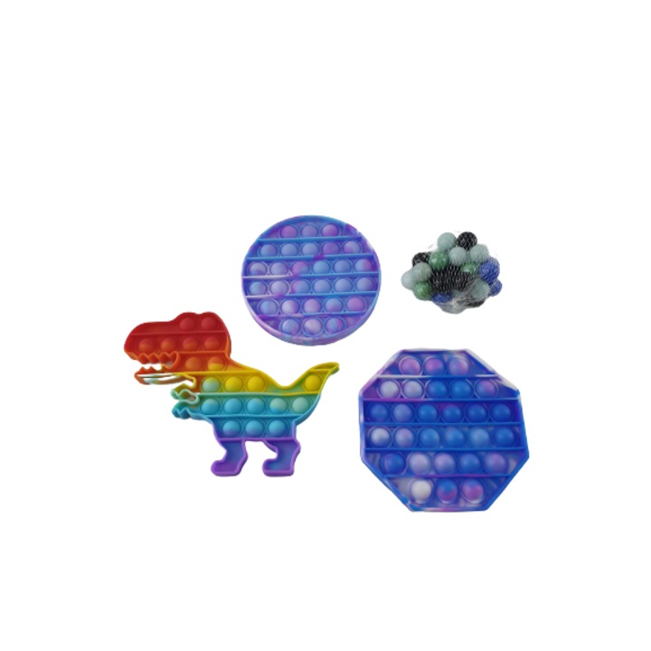 Set 3 piese Push Pop Bubble Fidget, Pop It, senzoriale din silicon, Multicolor