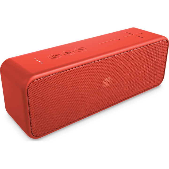 Преносим Bluetooth 5.0 високоговорител, вграден микрофон, водоустойчивост, 10-часова автономност, TWS, вградена батерия, слот за MicroSD карта, размери 18×6×5 см, Indiggo®, червен