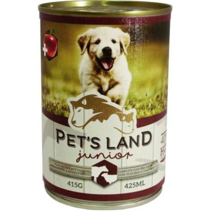Pets Land Dog Junior Konzerv Marhamáj-Bárányhús almával 415g