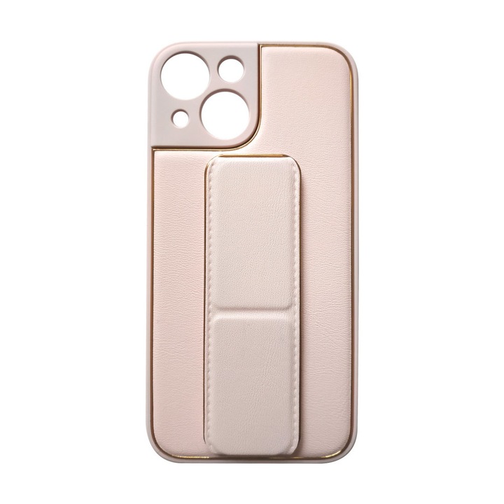 Предпазен гръб Forcell Leather, Kickstand, за Apple iPhone 13 Mini, Розов/Златист