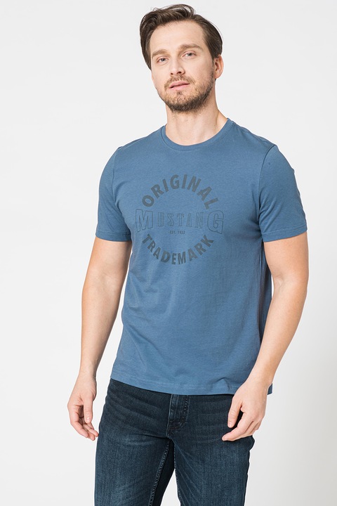 Mustang, Alex kerek nyakú logós póló, Púderkék/Tengerészkék, S