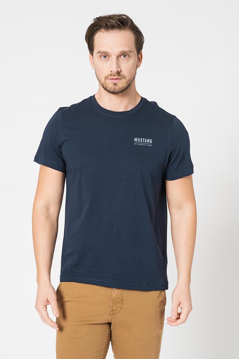 Mustang, Alex szűk fazonú logós póló, Levendulakék/Tengerészkék, S