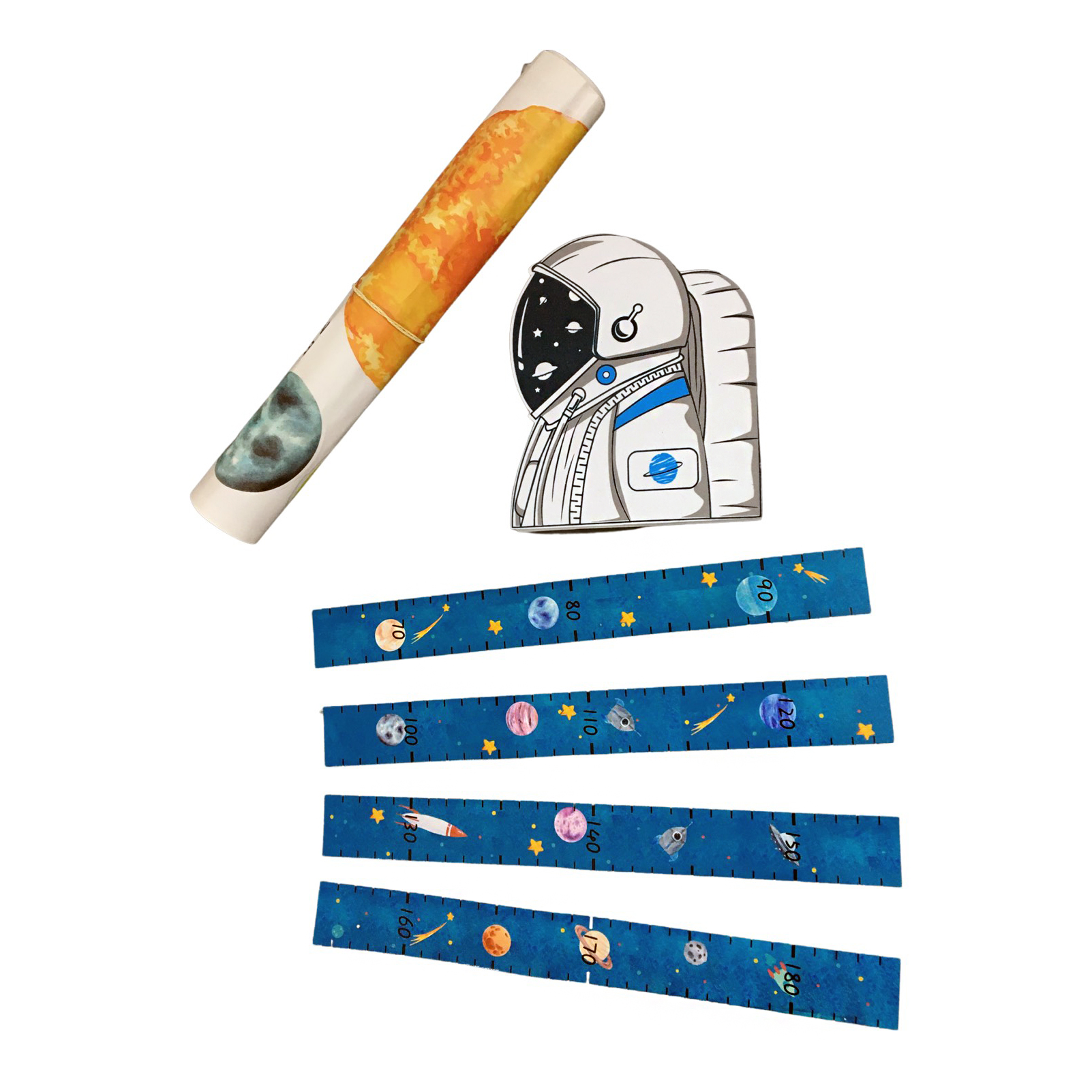 Metru masurare inaltime copii cu model magnetic 3D Cosmonaut si sticker autocolant, 70 cm - 180 cm