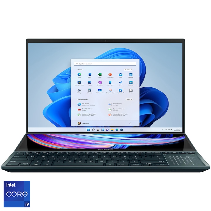 Лаптоп Ultrabook ASUS Zenbook Pro Duo 15 OLED UX582HS, Intel® Core™ i9-11900H, 15.6, 4K, RAM 32GB, 1TB SSD, NVIDIA® GeForce® RTX™ 3080 8GB, Windows 11 Pro, Celestial Blue
