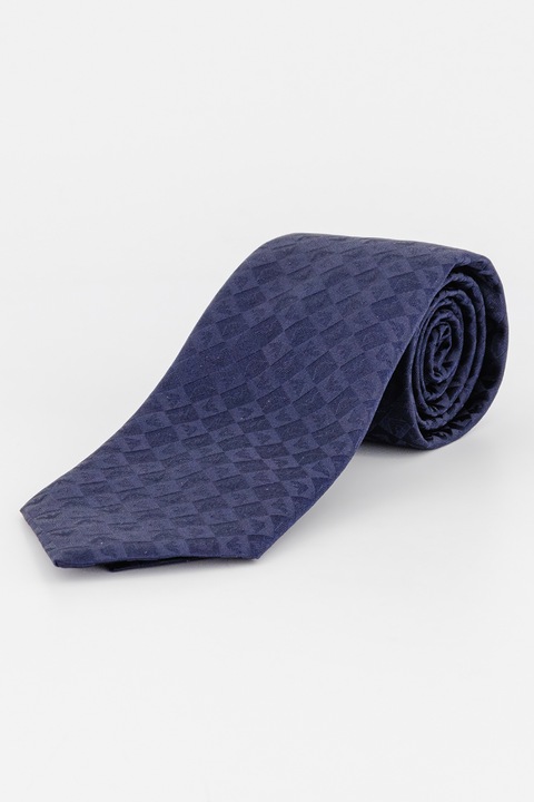 Emporio Armani, Cravata de matase cu model geometric si logo, Bleumarin inchis