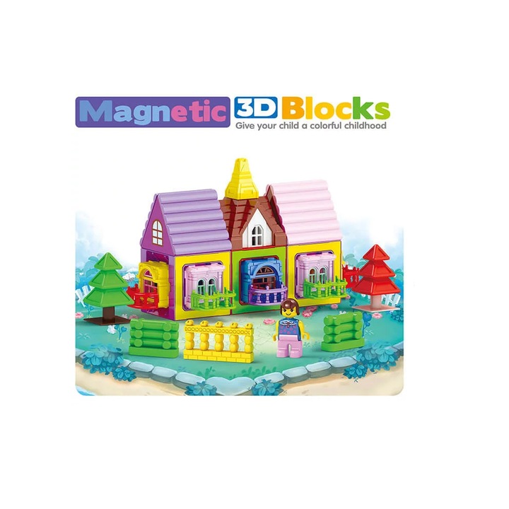 VRZ Mágneses építőkészlet, 3D hatással, 49 részes, többszínű